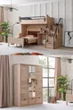 Lit superposé, ensemble de chambre pour jeunes Polo avec bureau double, lit superposé en noyer + armoire en noyer à trois portes