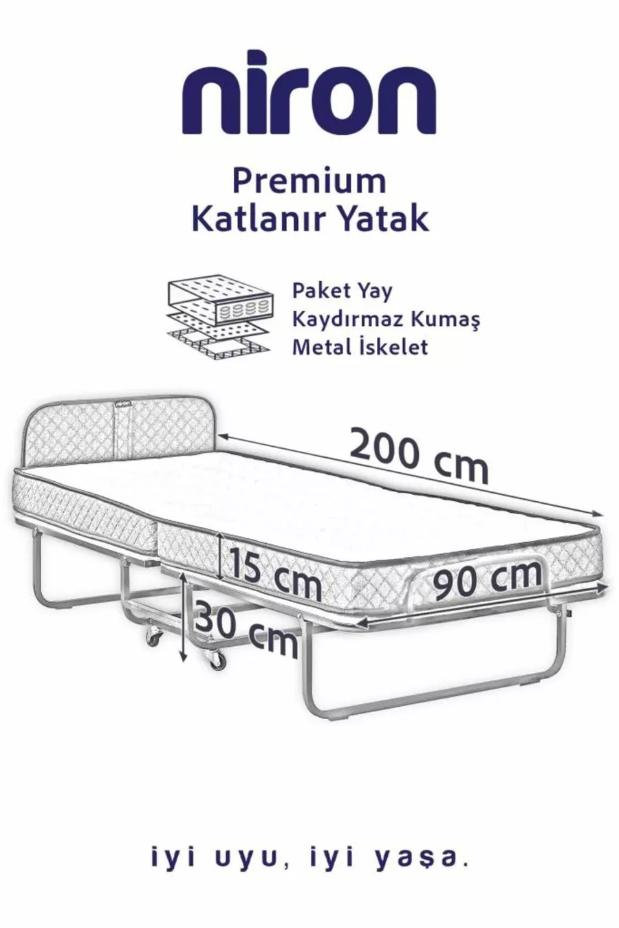 Niron Premium сгъваемо легло cm с пакетирани пружини, луксозно легло и стойка с покритие от нехлъзгаща се тъкан