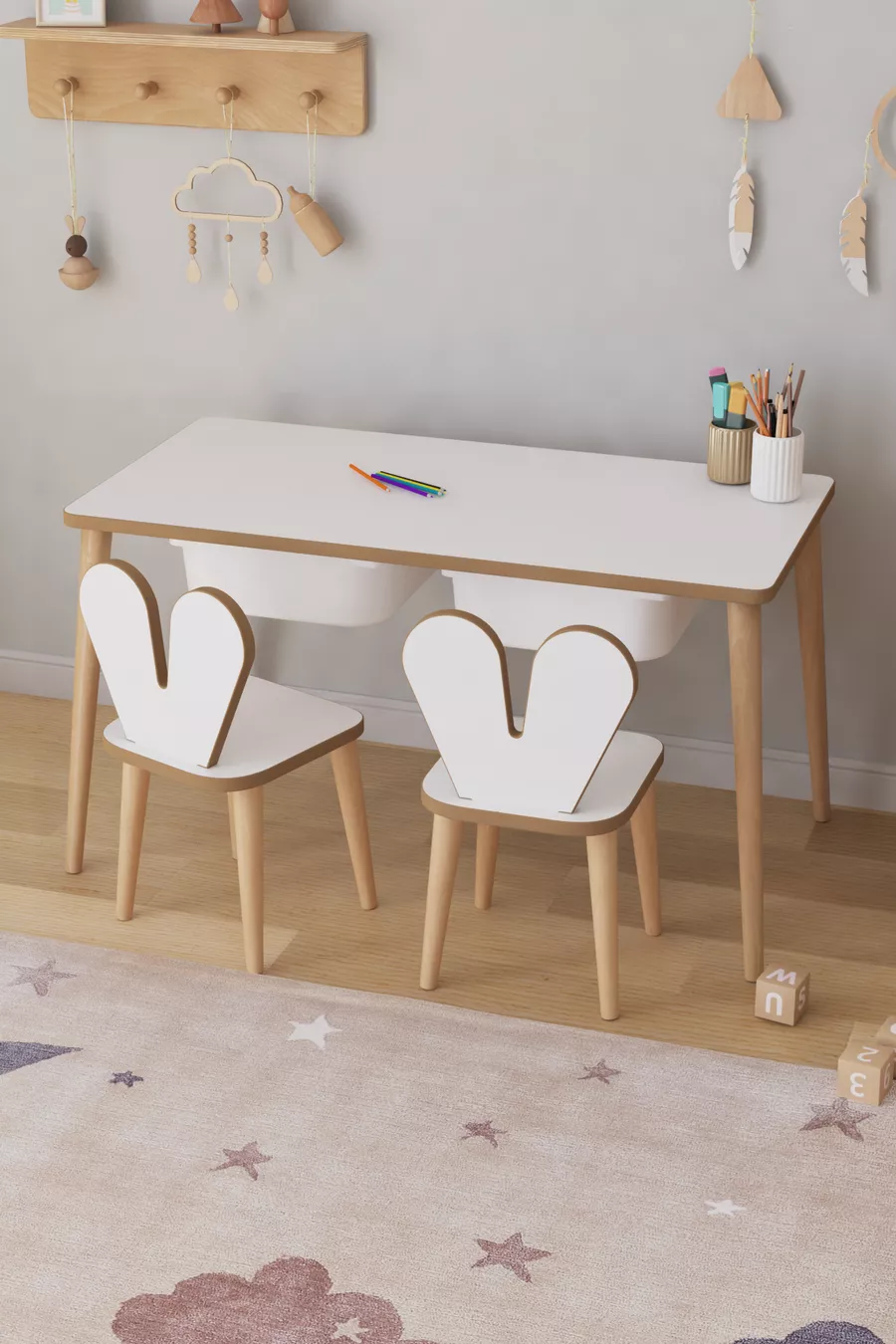 Table d'activités pour enfants avec 2 chaises et tiroir
