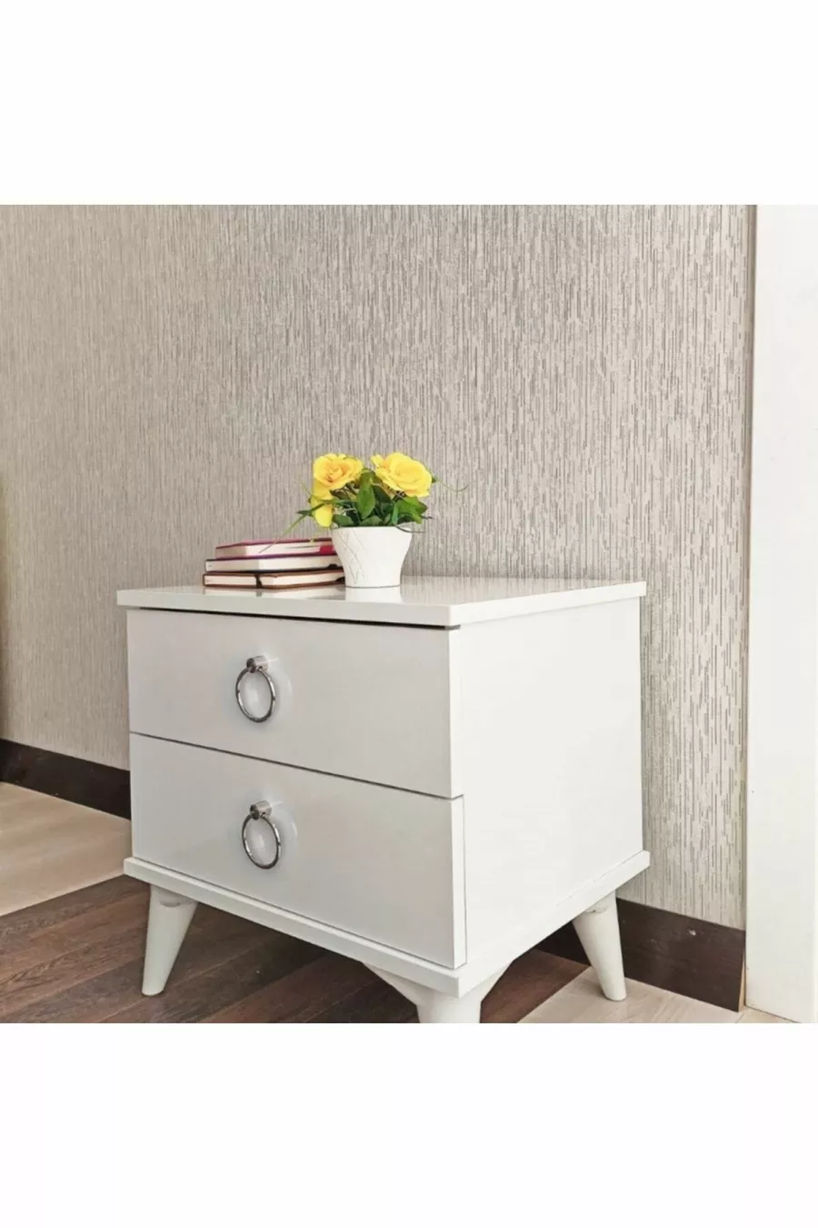 Table de chevet / Commode 2 tiroirs Argent / Chambre à coucher / Chambre d'adolescent / Chambre d'enfant / Chambre de bébé