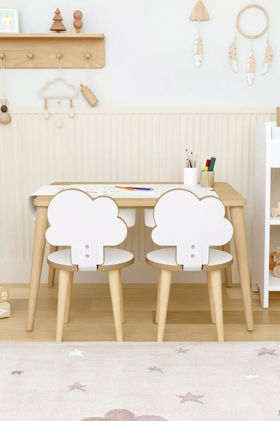 Table d'activité en bois avec 2 chaises, résistante à l'eau pour enfants