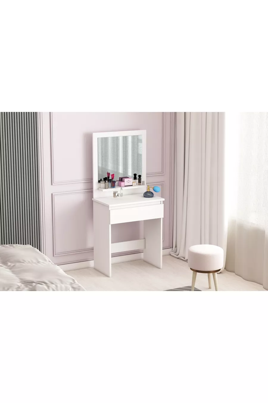 Luna Make-up Tafel, Met Planken, Lade, Spiegel, Wit