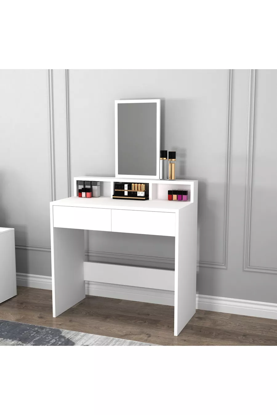 Luna White Modern Design Vanity Table with Drawer and Mirror - Luna