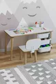 Kids Table and Chair Set Cm 3 with Basket Children’s Study Table Activity Table Write-Erase