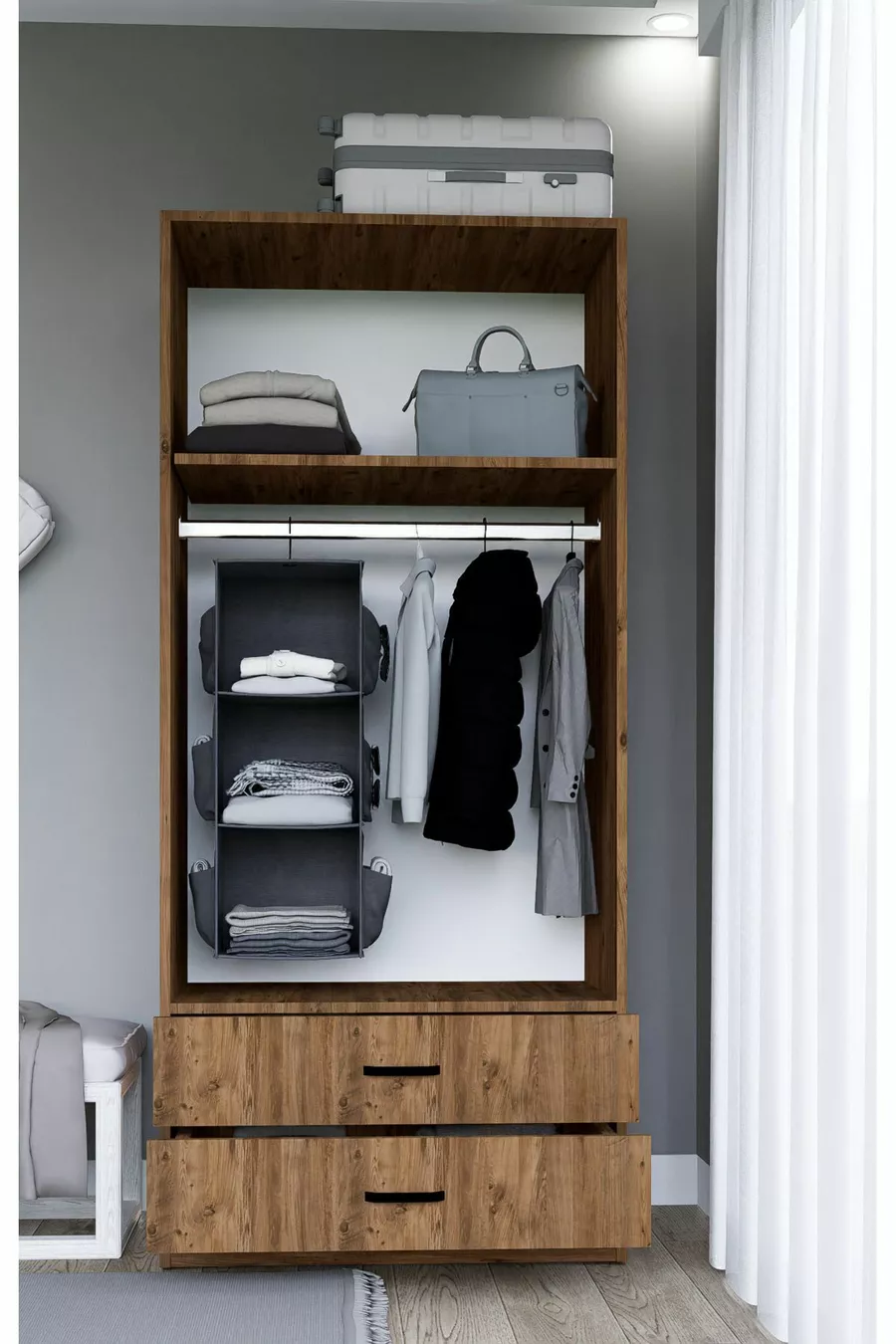 Armoire à vêtements Yaman  cm pin de l'Atlantique avec 2 portes et 2 tiroirs - Garde-robe