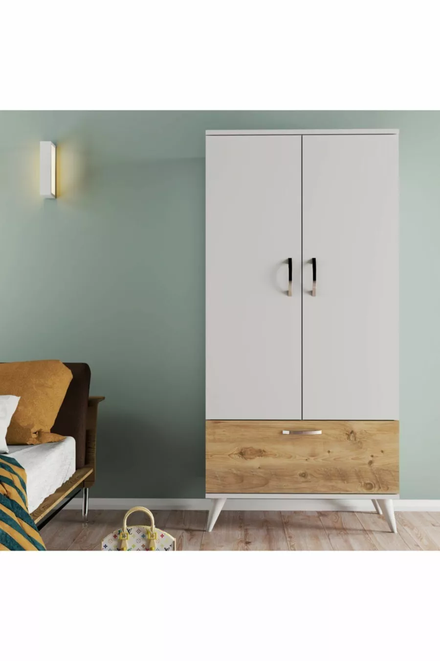 Armoire Nova 2 portes Blanc-pin - 