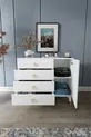 Commode moderne simple avec 4 tiroirs et 1 porte, blanc et doré