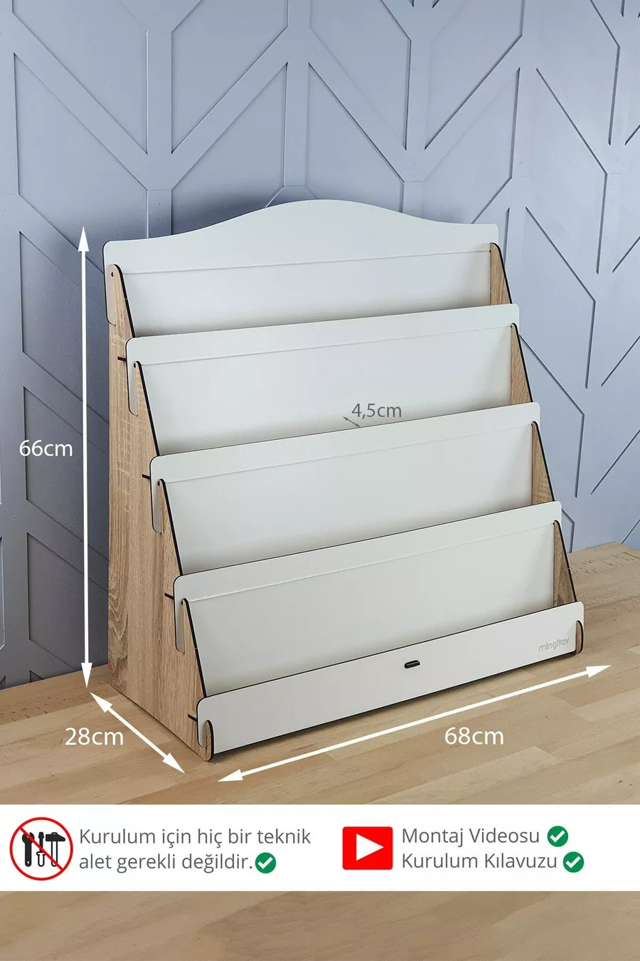 Bibliothèque en bois pour chambre d'enfant Lucky Montessori à 4 étagères