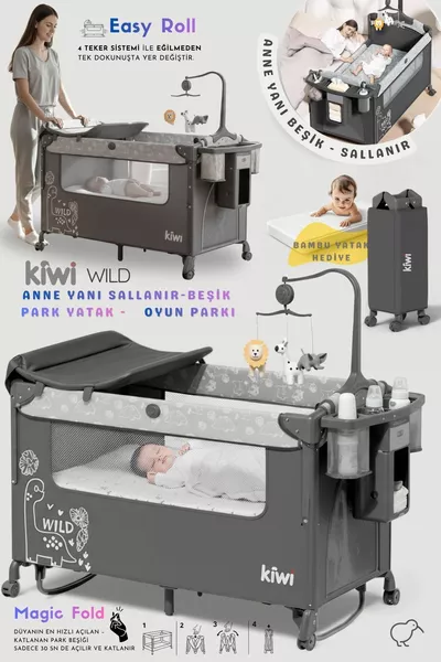 Wild Anne Side Park Bed Folding Crib, With Wheels, Side Opens