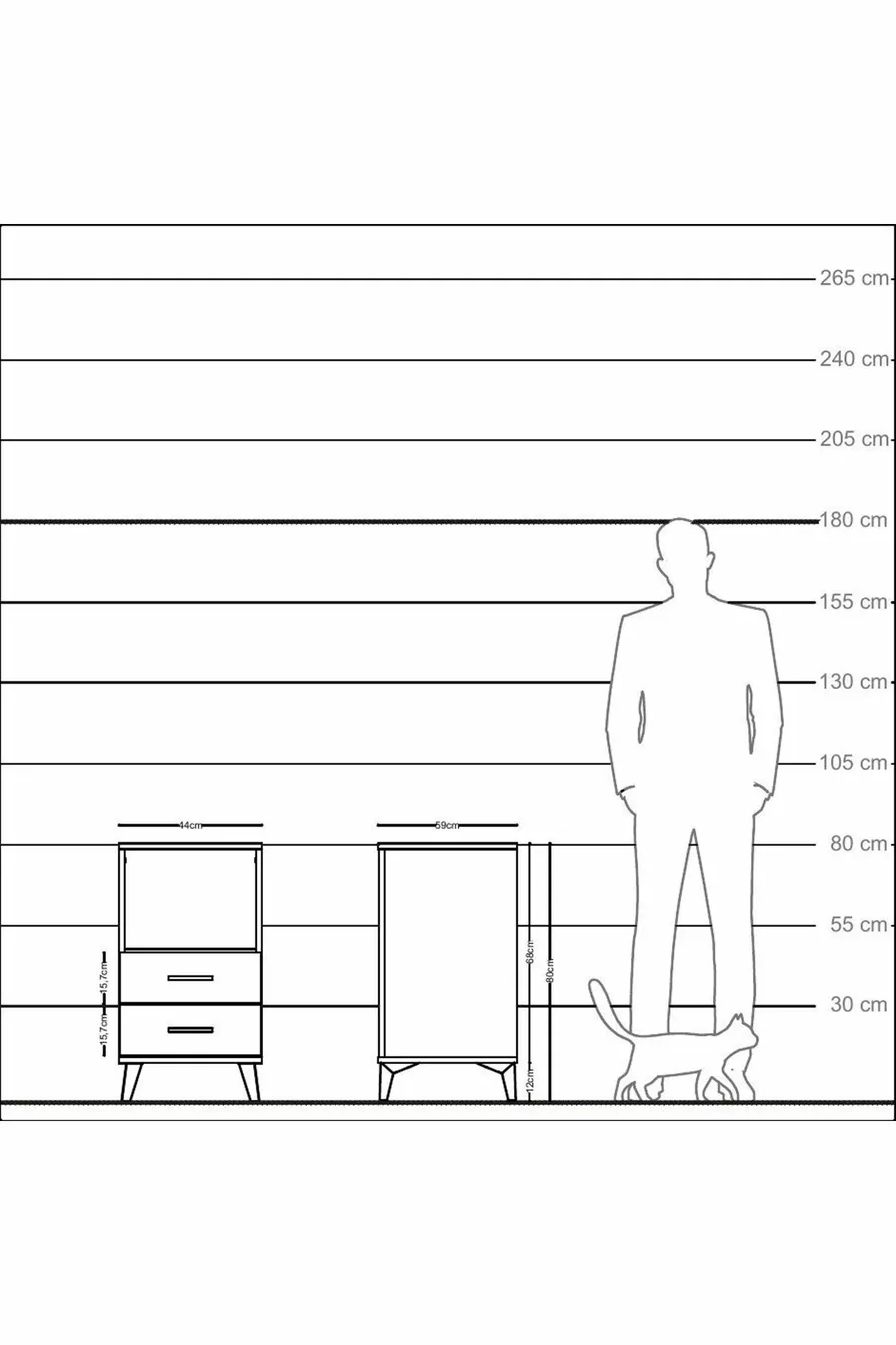 Comodino Kronos con una mensola e 2 cassetti Antracite-Antracite