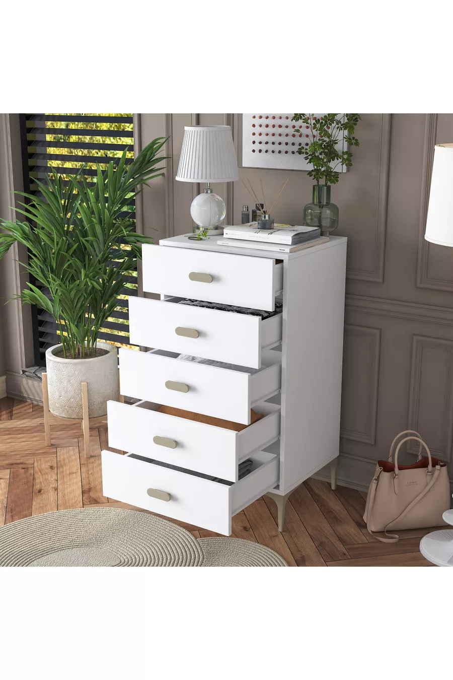 Rani Kommode mit 5 Schubladen Schlafzimmer Babyzimmer Weiß