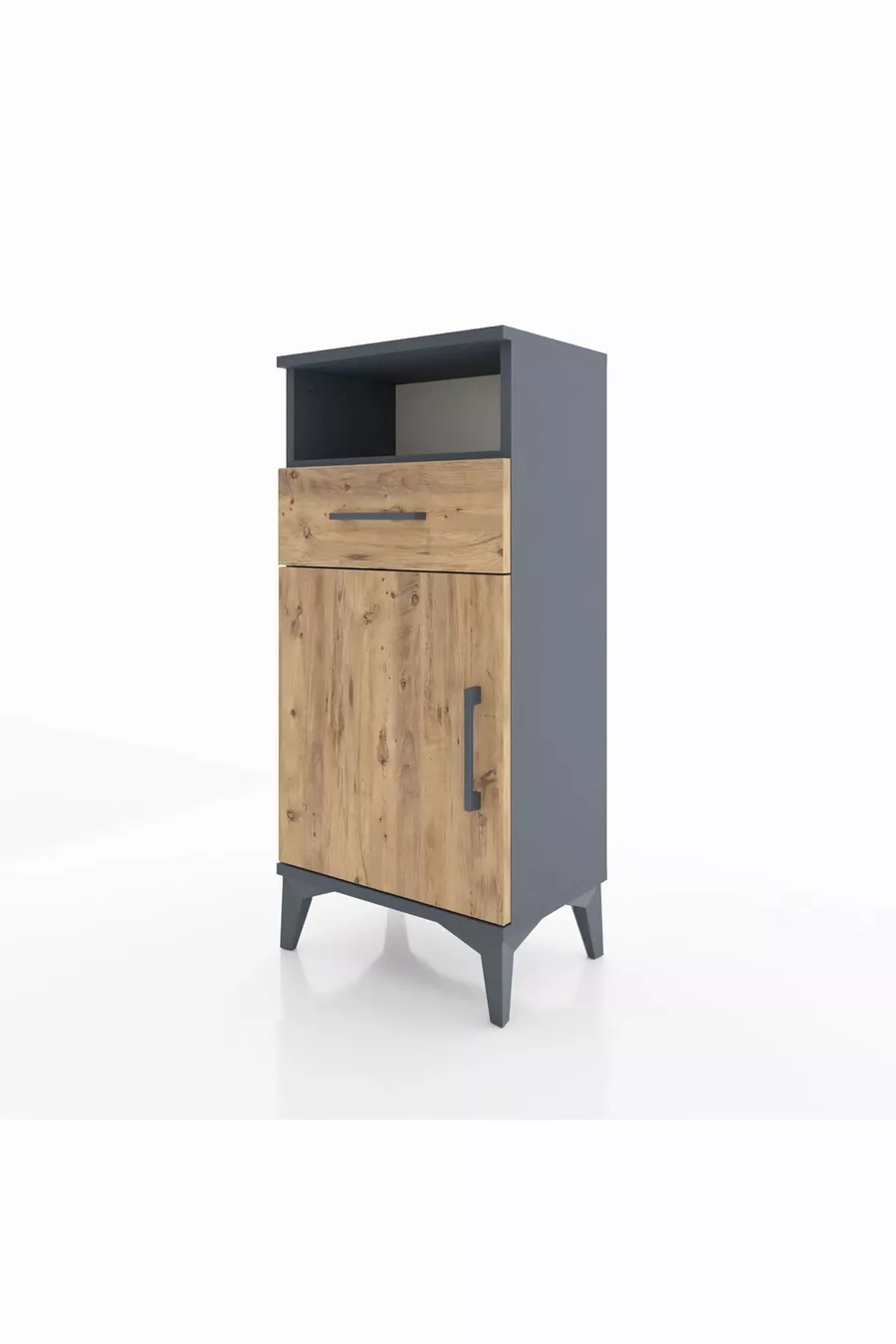 Table de chevet Arges avec 2 étagères, 1 tiroir et 1 porte, anthracite-pin