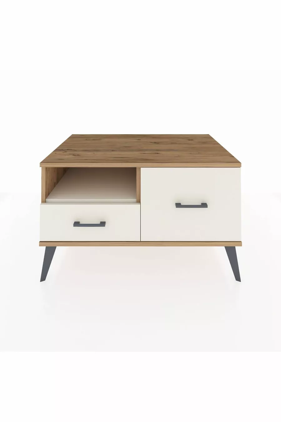 Commode Kronos à une étagère et 2 tiroirs en pin et pierre de lave