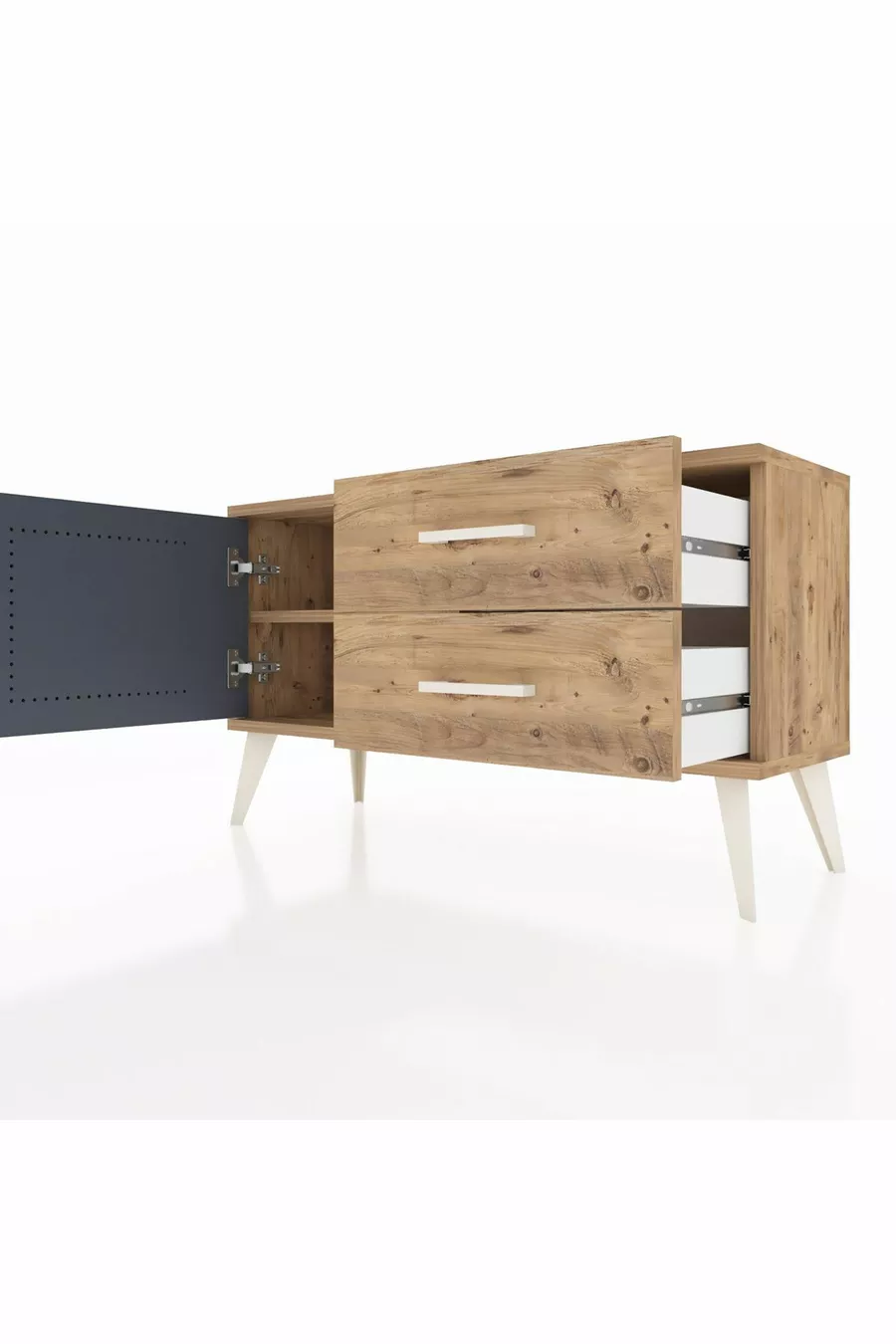 Commode Arges avec une étagère, 2 tiroirs et une porte, pin-anthracite/pin