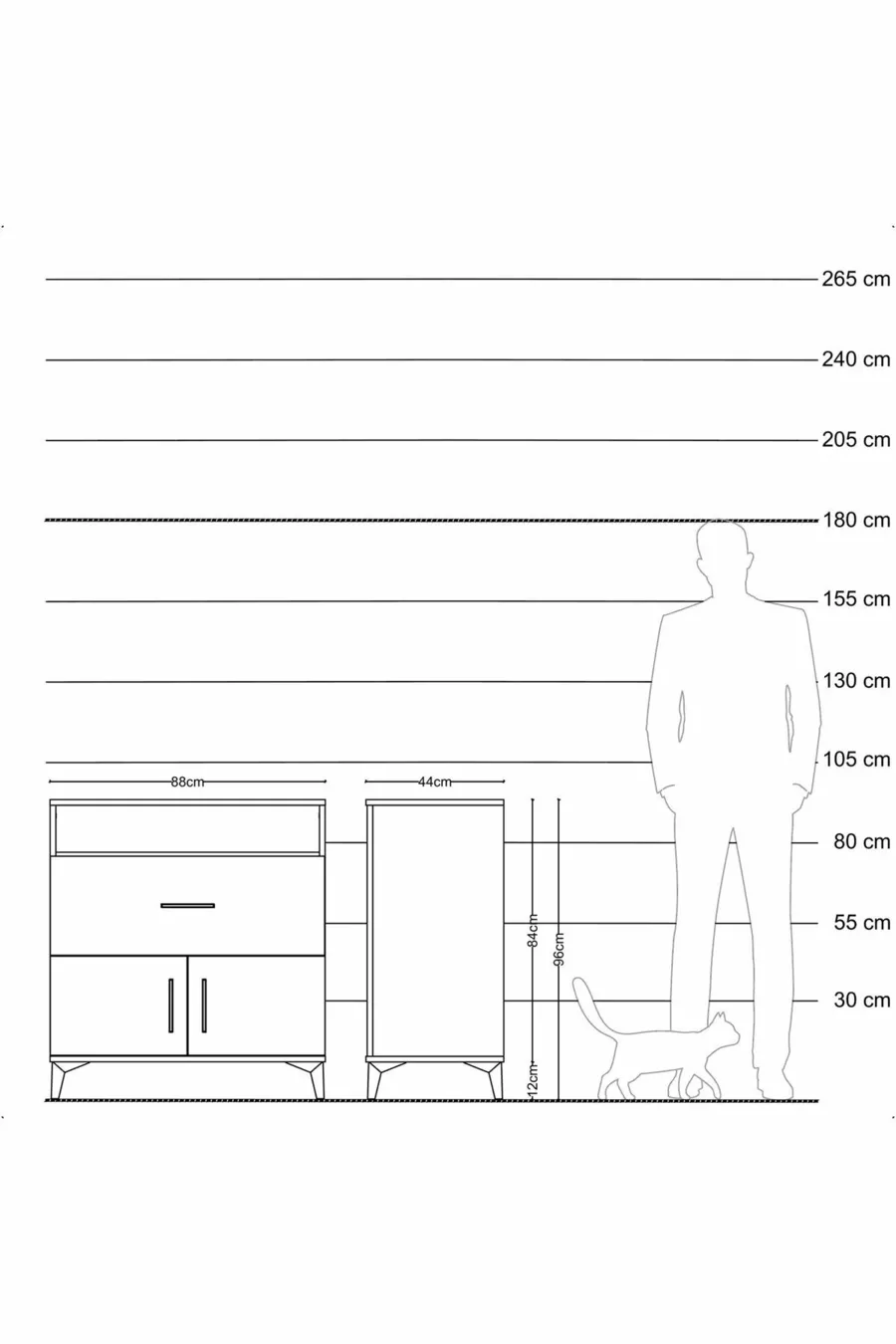 Hyperion Dresser with One Shelf, One Drawer, Two Doors Anthracite-Pine
