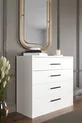 Commode Mira à 4 tiroirs, blanche, poignées noires, cm