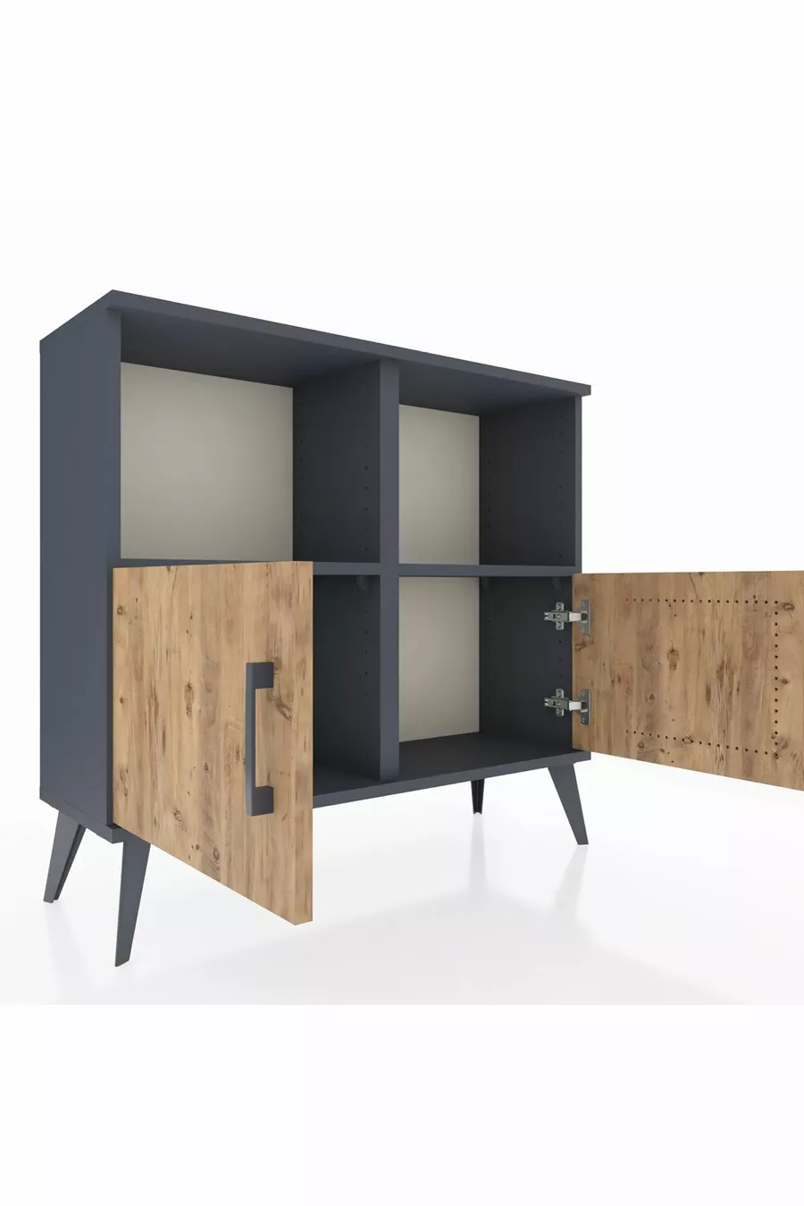 Commode Arges 2 étagères 2 portes Anthracite-Pin/Anthracite