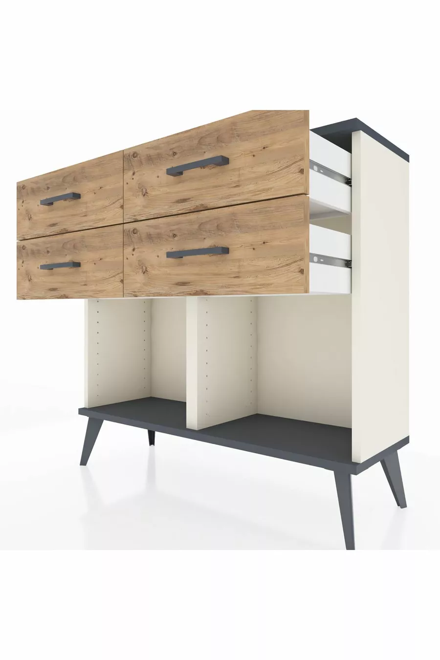 Commode Arges 4 tiroirs Pierre d'Agate-Anthracite/Pin
