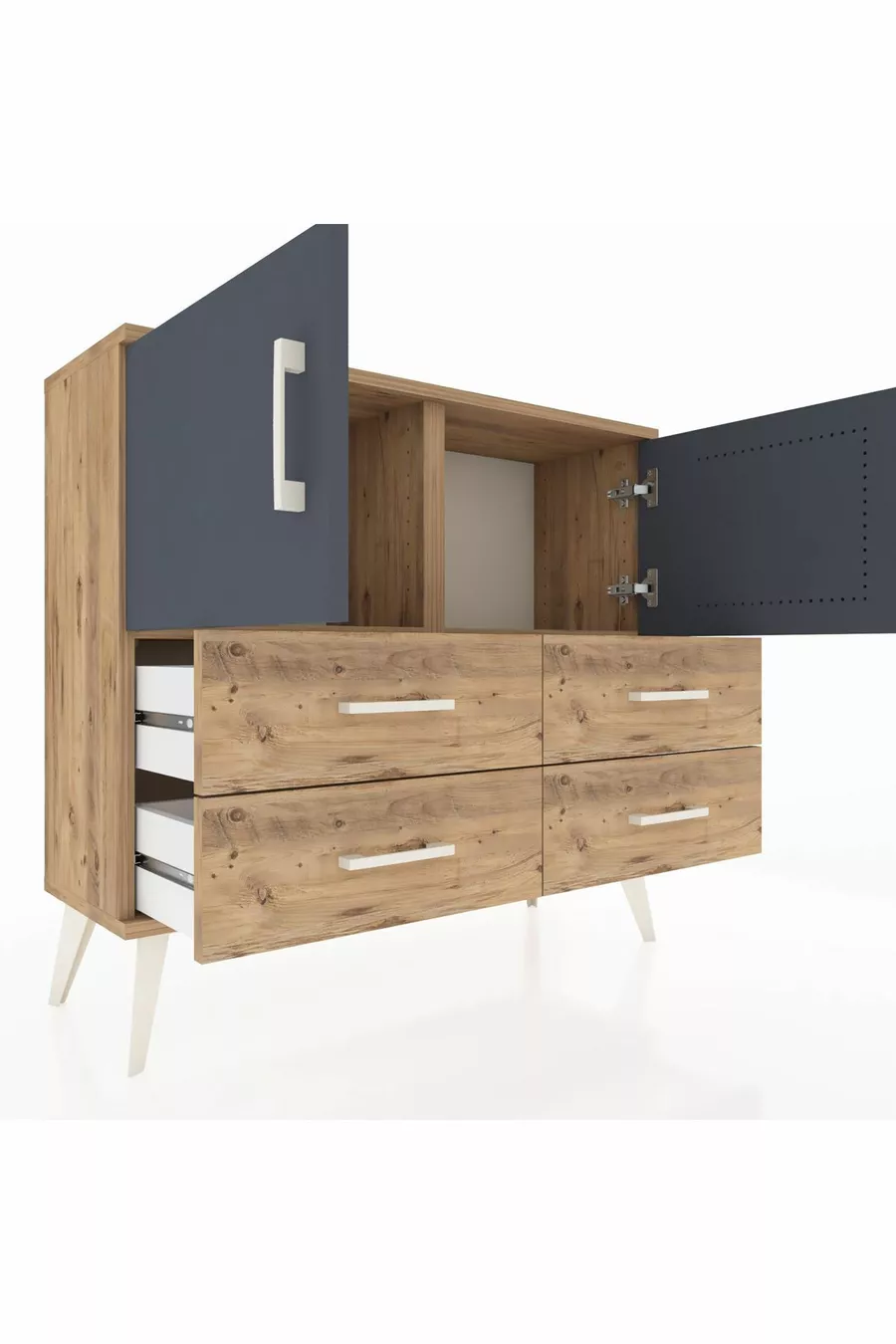 Arges Dresser with 2 Shelves, 4 Drawers, and 2 Doors Pine-Anthracite/Pine