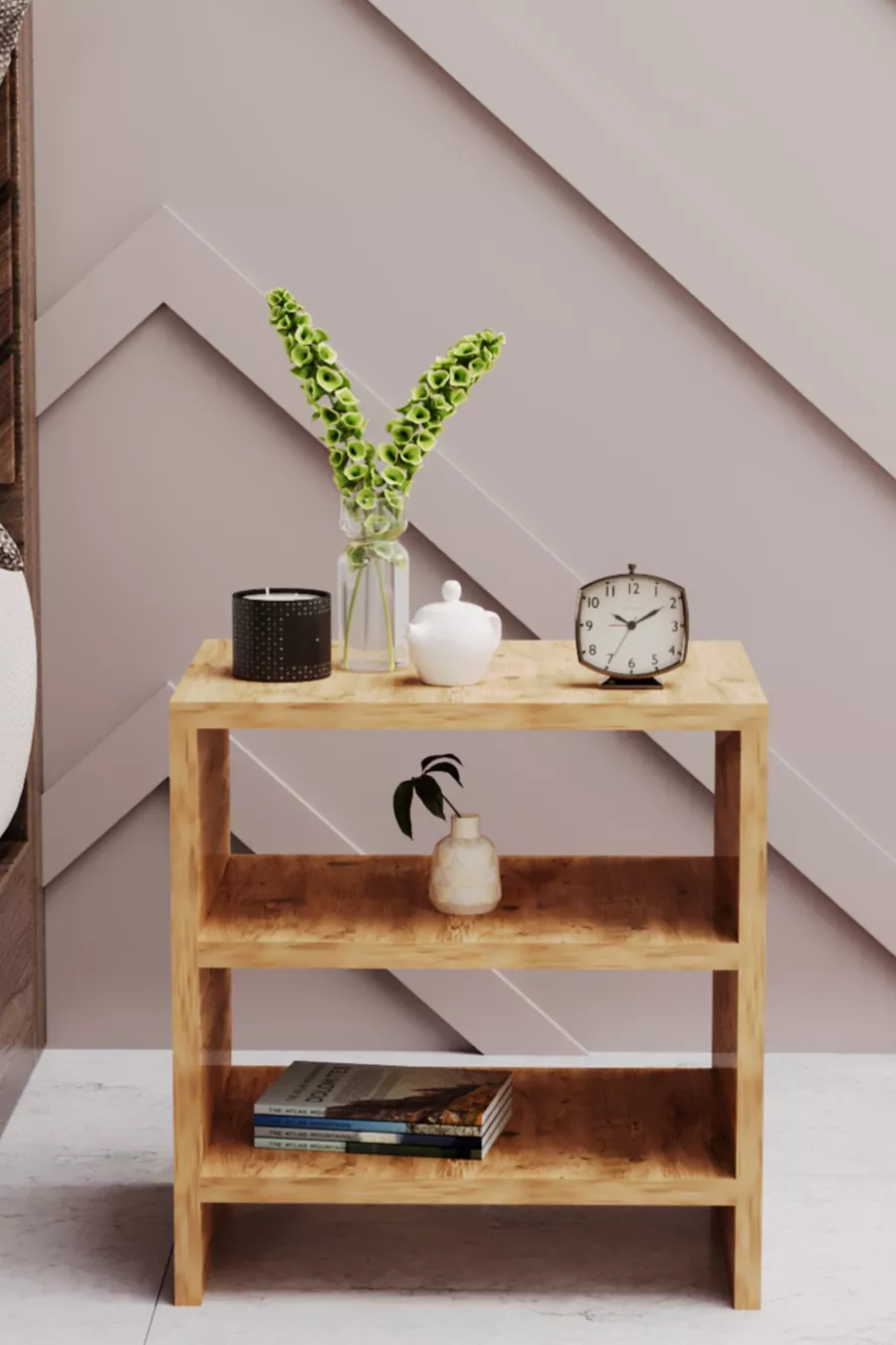 2-Shelf Nightstand Bedroom Side Table with Compartments Bedside Table