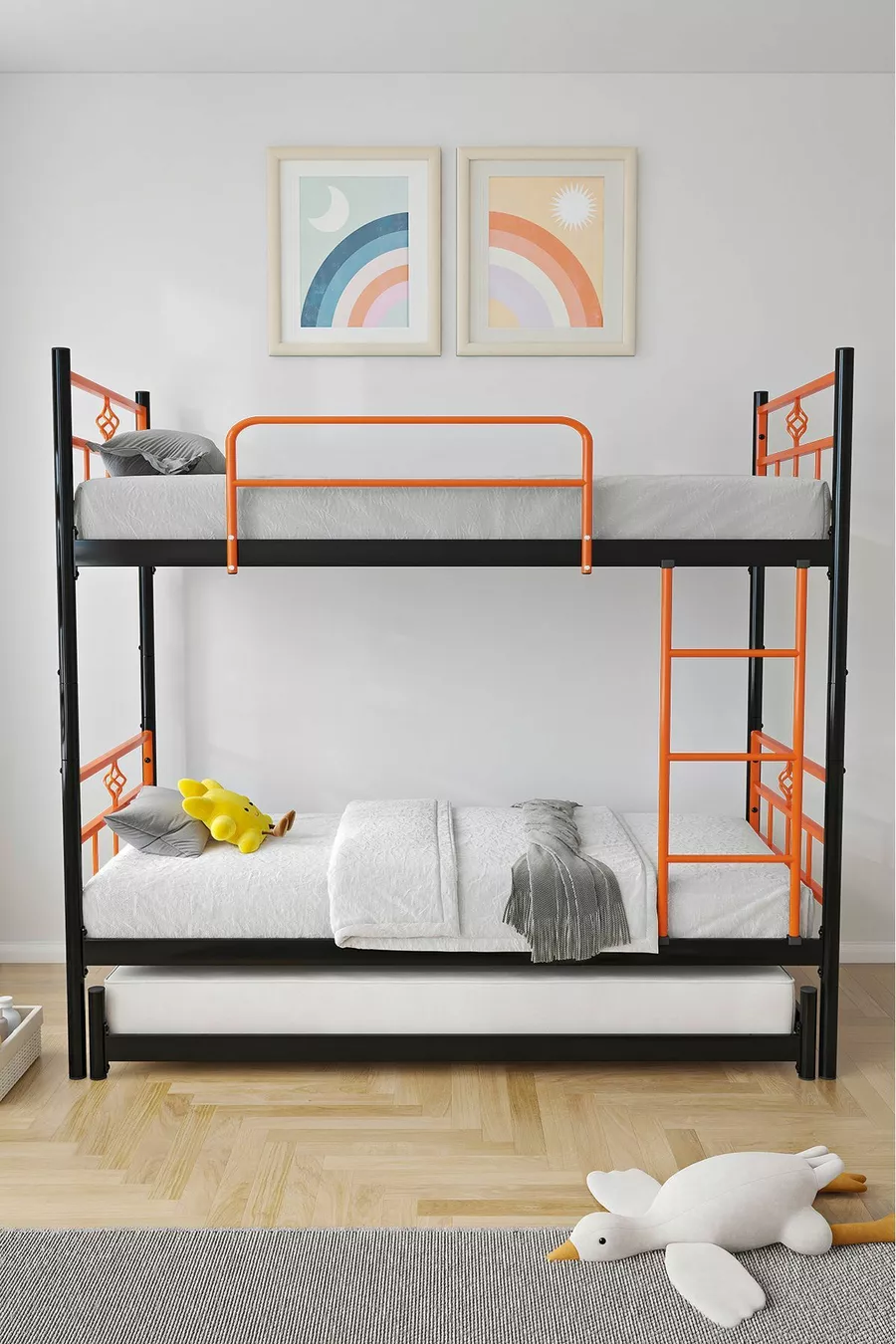 Koza Bunk Bed with Cradle, Compatible with Bed, 3-Person Orange Metal Bunk Bed