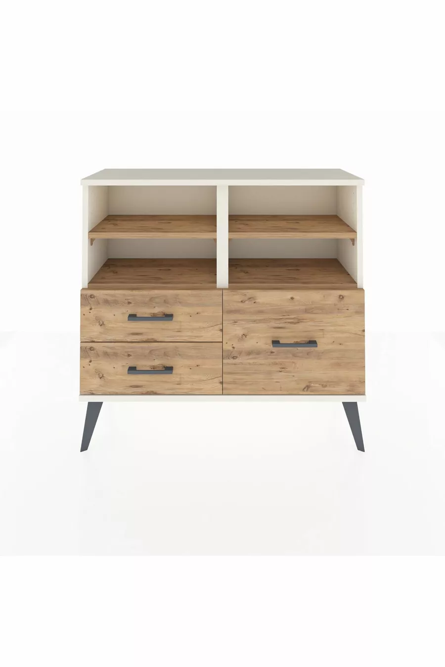 Commode Arges 4 étagères 3 tiroirs Pierre de lune-Pin
