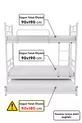 Lit superposé Koza avec tiroir, compatible pour 3 personnes, métal blanc