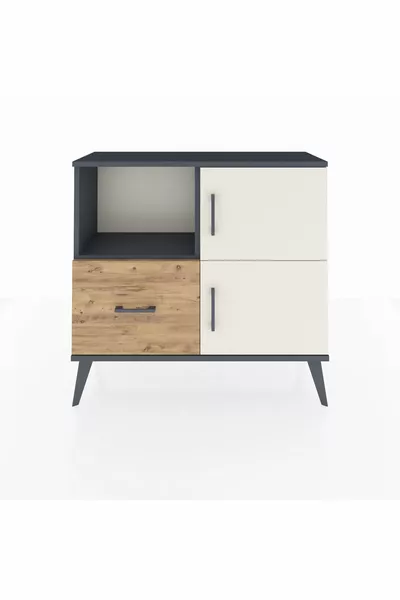 Arges Dresser with 2 Shelves, 1 Drawer, 2 Doors, Anthracite-Ash/ Pine