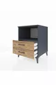 Table de chevet Kronos avec une étagère et 2 tiroirs Anthracite-Bois de pin