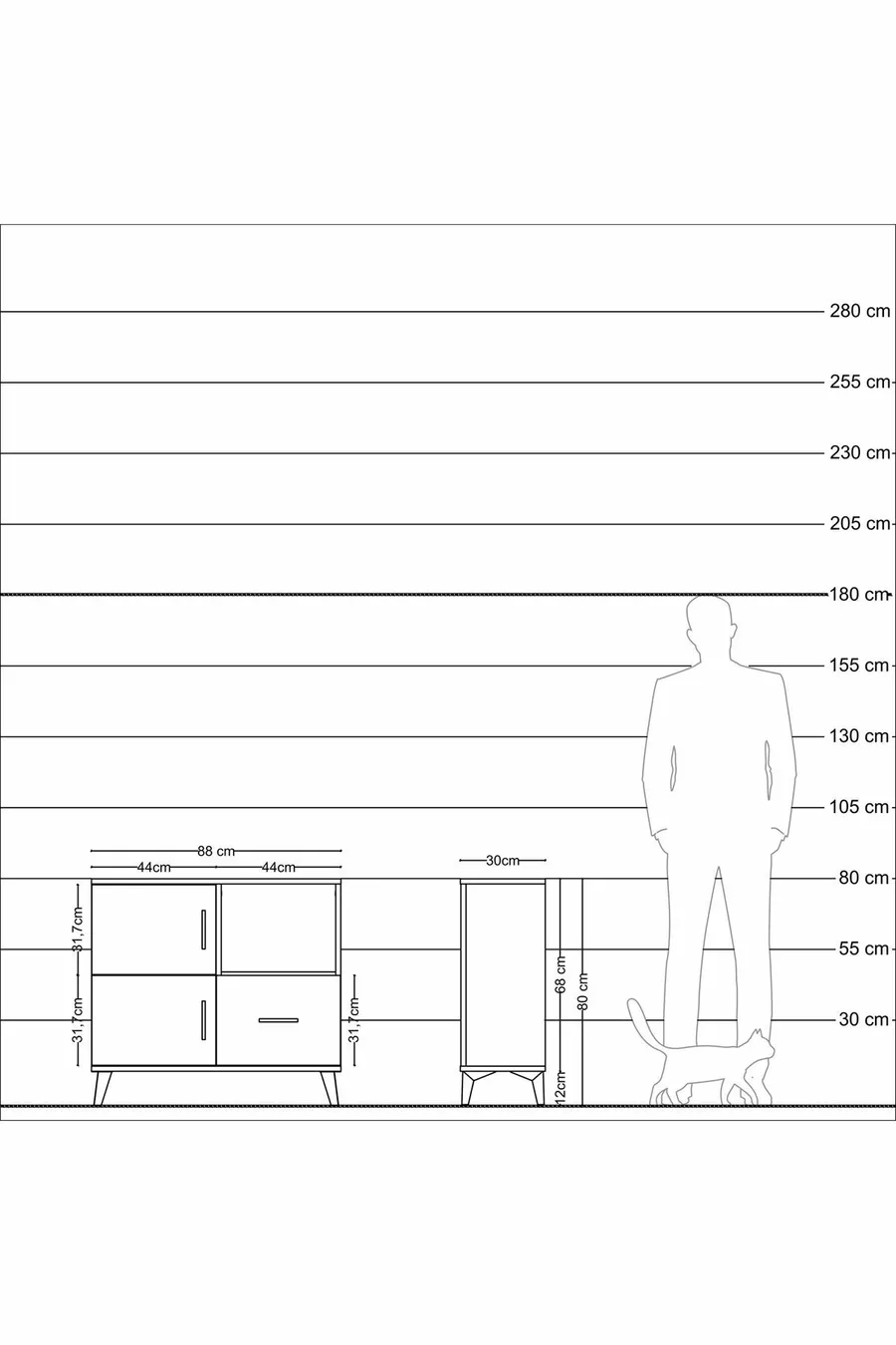 Commode Arges avec 2 étagères, 1 tiroir, 2 portes Anthracite-Anthracite/Sapin
