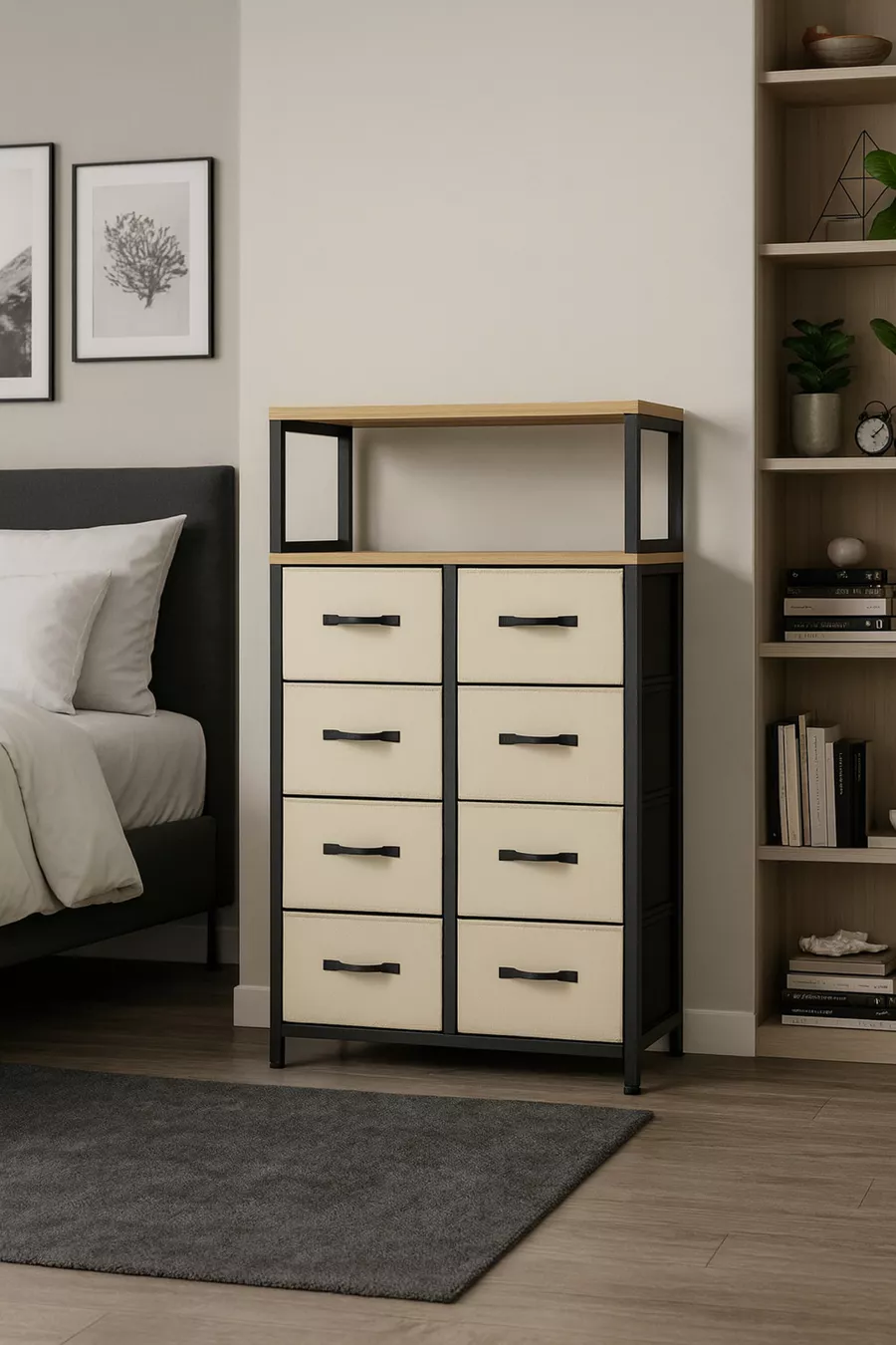 Commode à 2 étagères et 8 tiroirs pour chambre à coucher et chambre d'enfant, organiseur à tiroirs en cuir