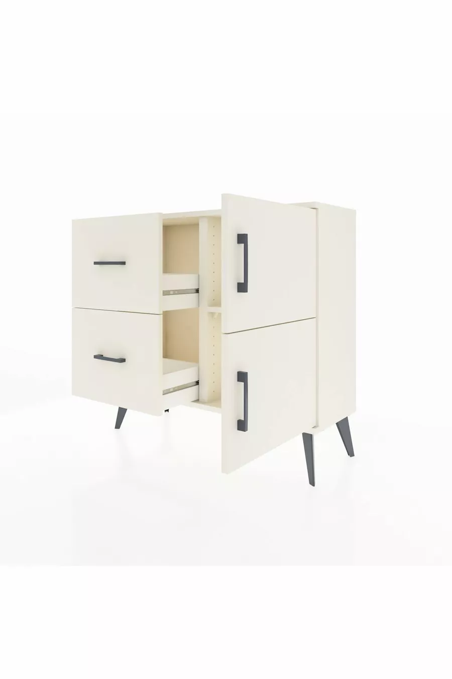 Commode Arges avec une étagère, 2 tiroirs et 2 portes, Pierre de lune-Pierres de lune