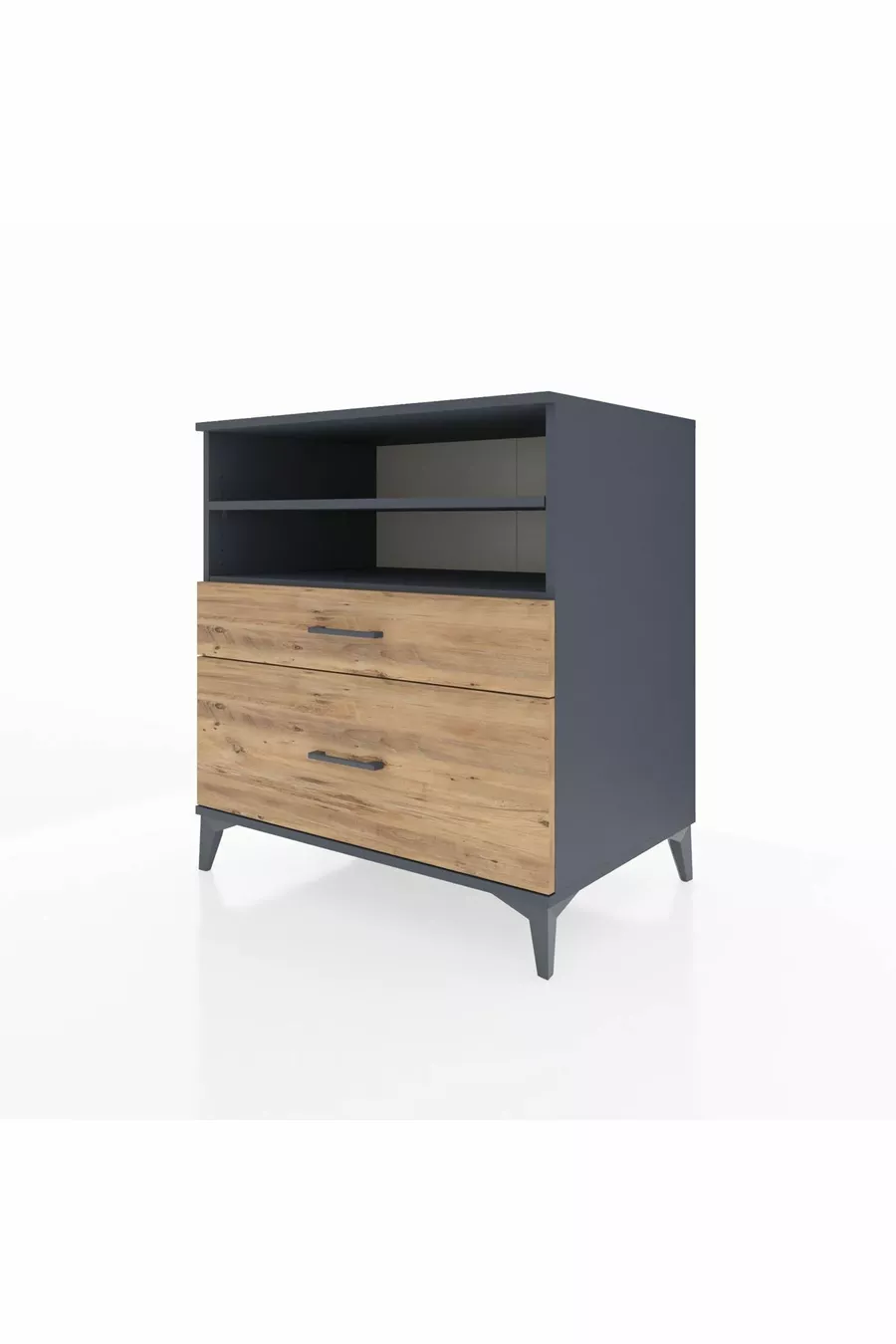 Commode Kronos 2 étagères 2 tiroirs Anthracite-Bois de pin