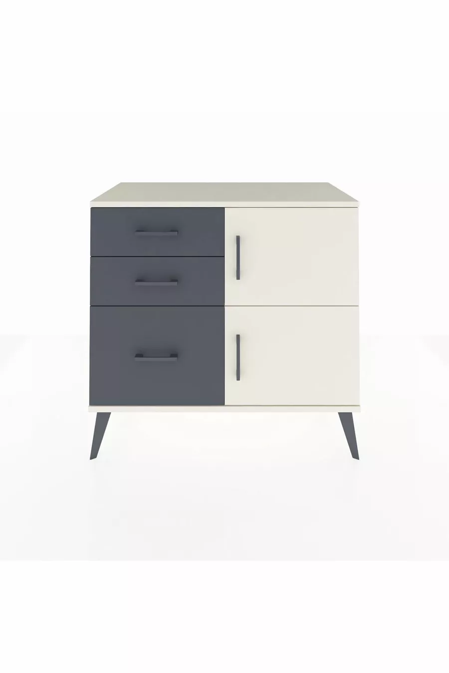 Commode Hyperion à une étagère, 3 tiroirs, 2 portes, Pierre de lune/Anthracite