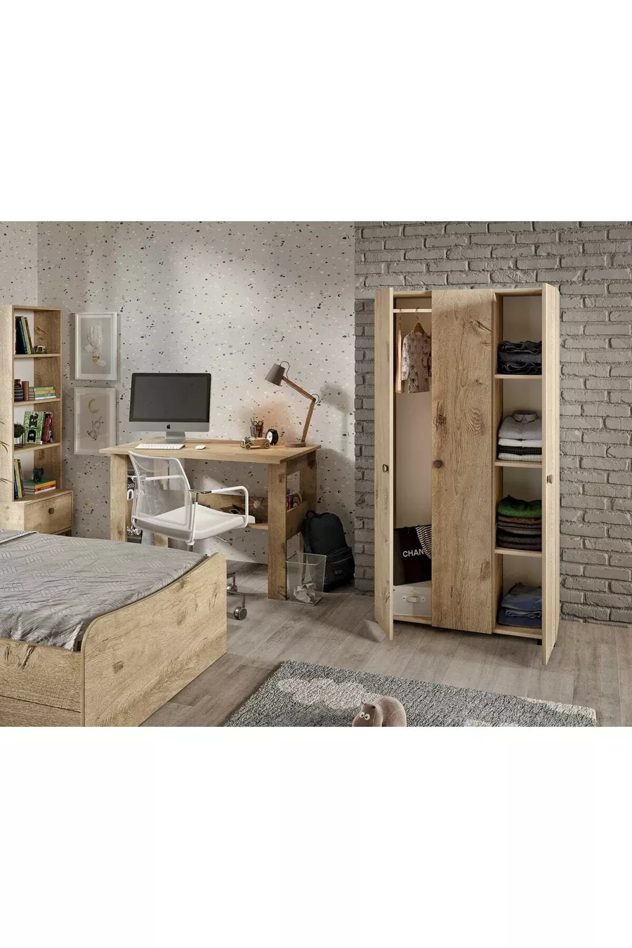 Camera per bambini Selen in rovere - Set completo di 5 pezzi in MDF di prima qualità
