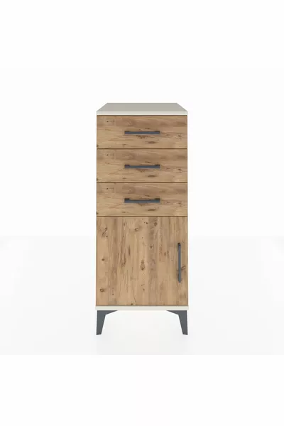 Hyperion Nightstand with One Shelf, 3 Drawers, Single Door Moonstone-Pine