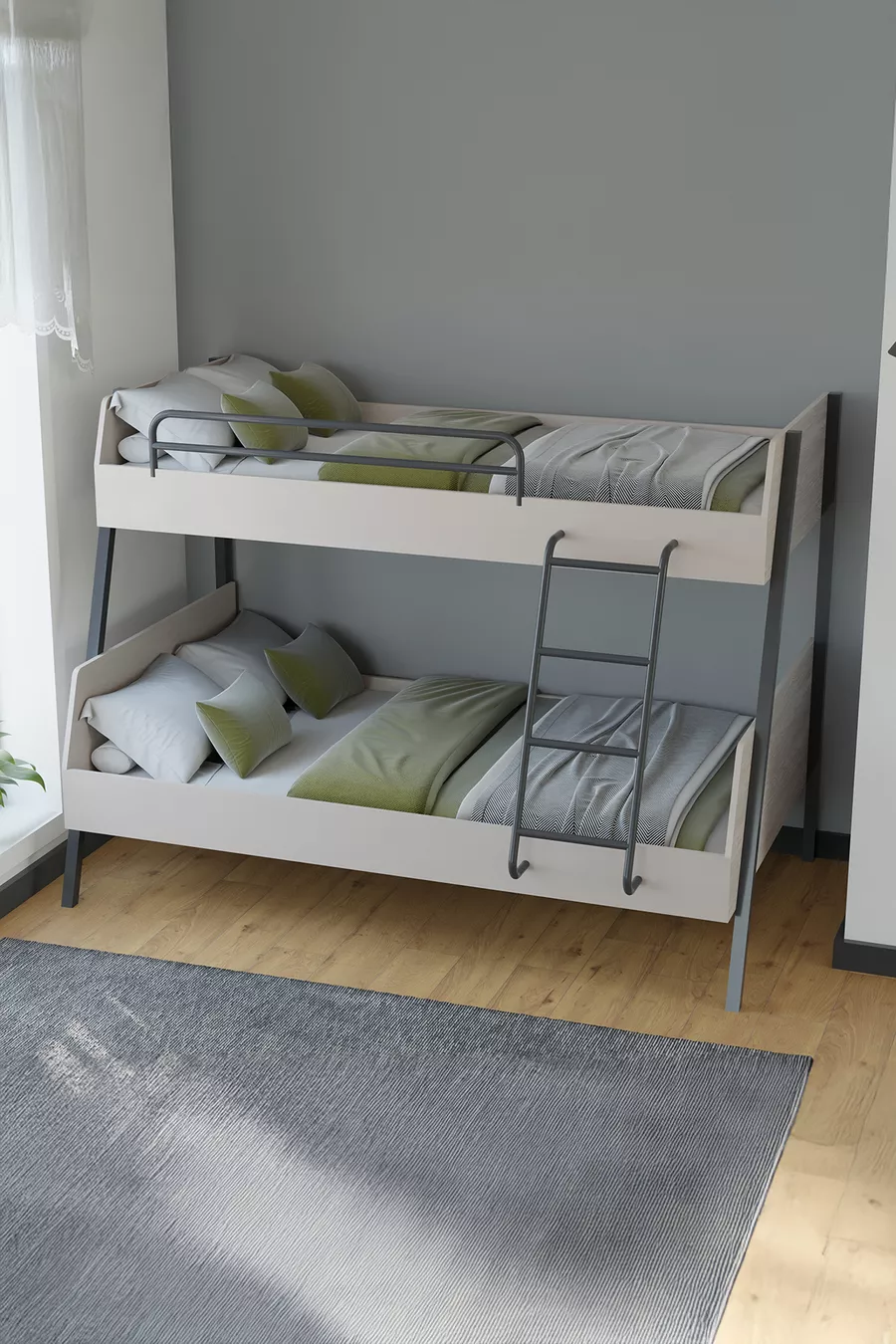 Letto a Castello con Struttura in Metallo a Doppio Piano per Cameretta dei Ragazzi e Bambini x 