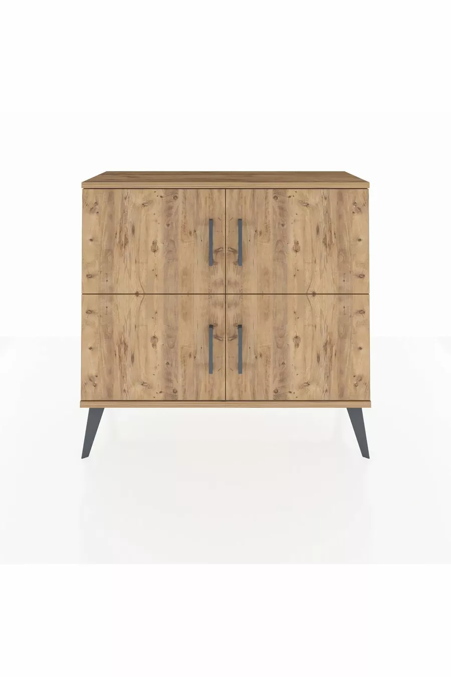 Commode Arges 2 étagères 4 portes Pin-Pin/Pierre de lune