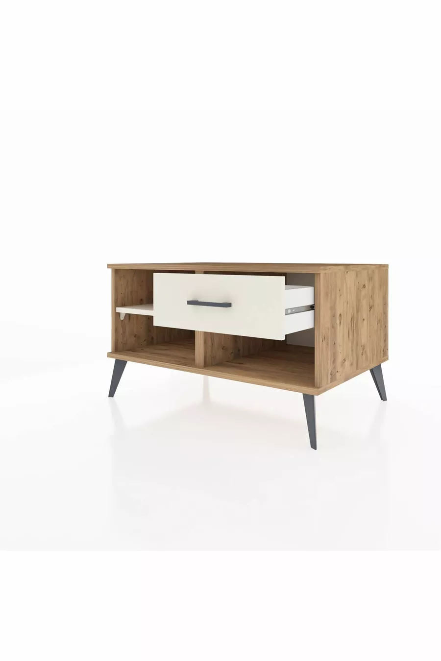 Commode Kronos à une étagère et un tiroir, en pin-pierre d'orme