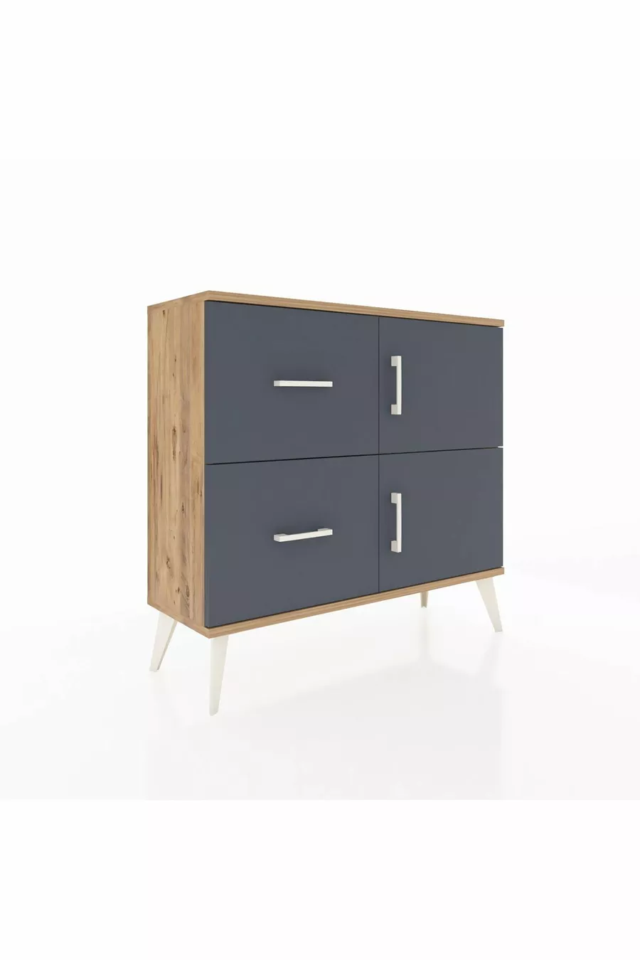 Commode Arges avec une étagère, 2 tiroirs et 2 portes, pin-anthracite