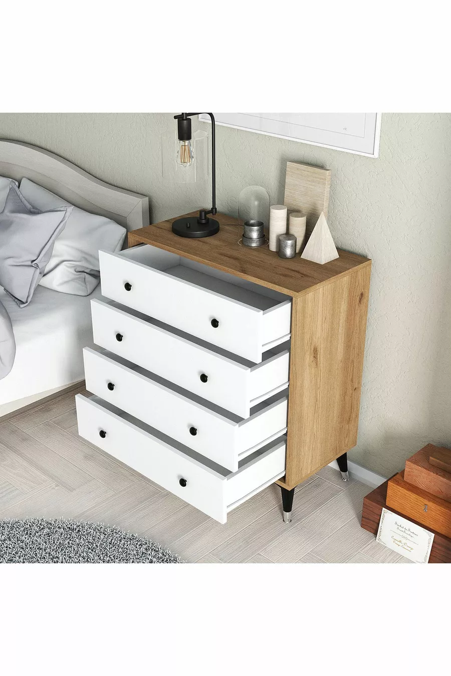 KALE DRESSER BASKET-WHITE 4 DRAWERS