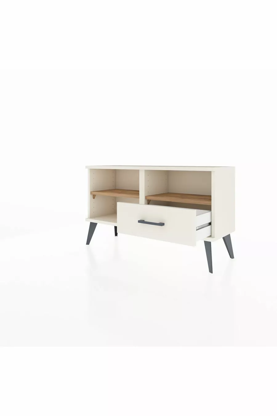 Commode Arges à 2 étagères et 1 tiroir, Pierre de lune-Pin/Pierre de lune