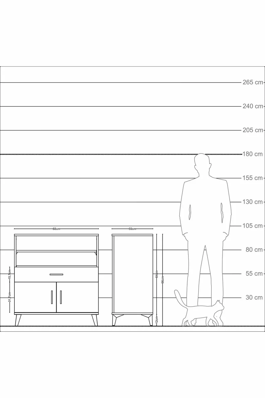 Commode Kronos avec 3 étagères, 1 tiroir et 2 portes, Anthracite-Anthracite