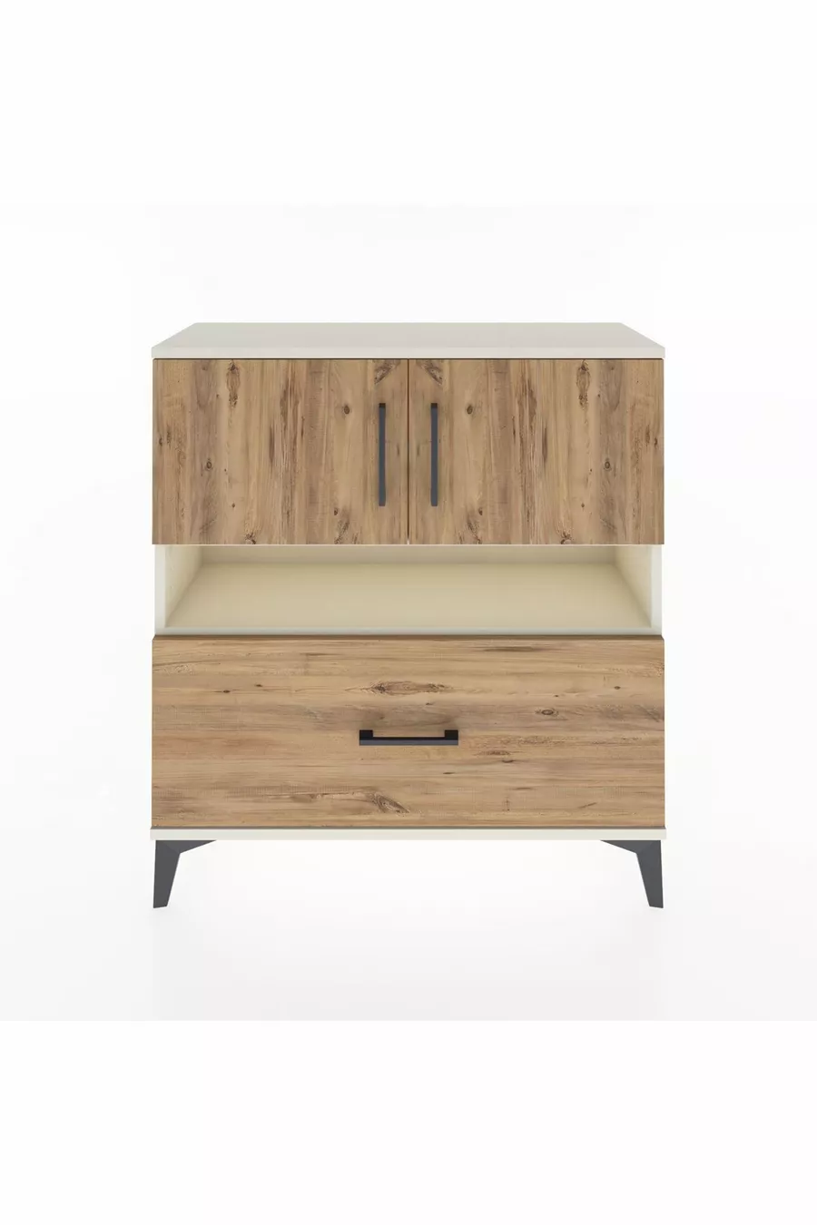 Commode Arges 3 étagères, 1 tiroir, 2 portes, Pierre de lune-Pin