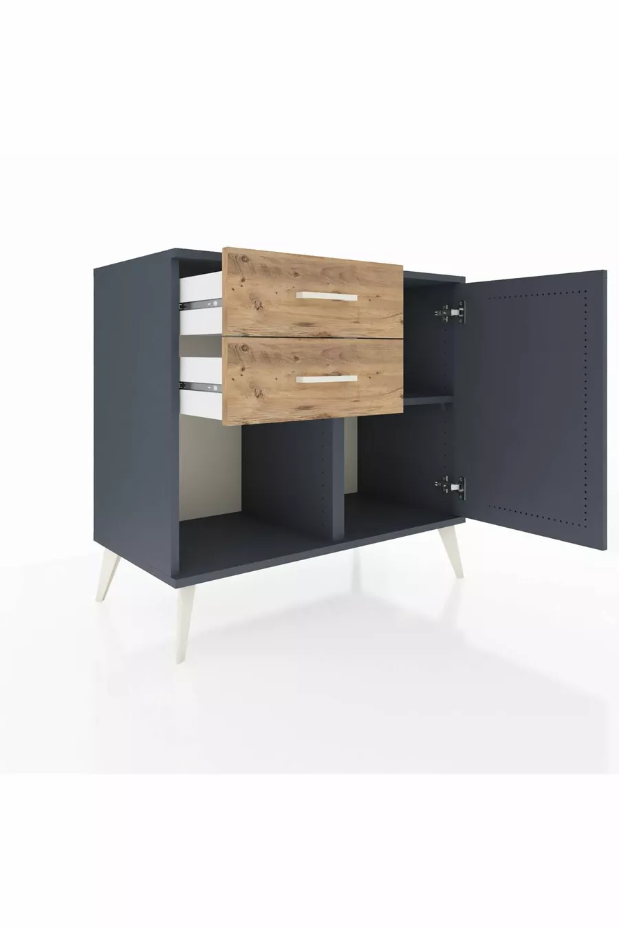 Commode Hyperion avec une seule étagère, 2 tiroirs et une porte, Anthracite-Anthracite/Sapin