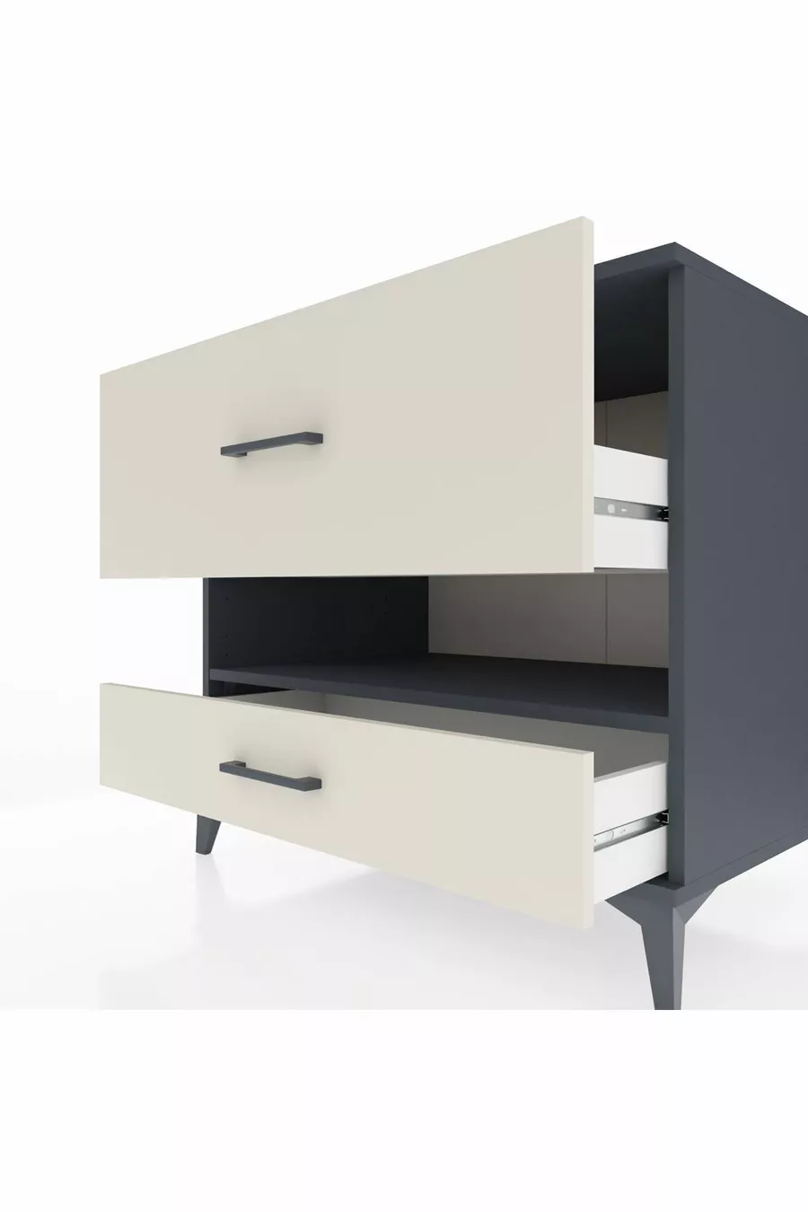 Commode Kronos à une étagère et 2 tiroirs Anthracite-Pierre de Lune