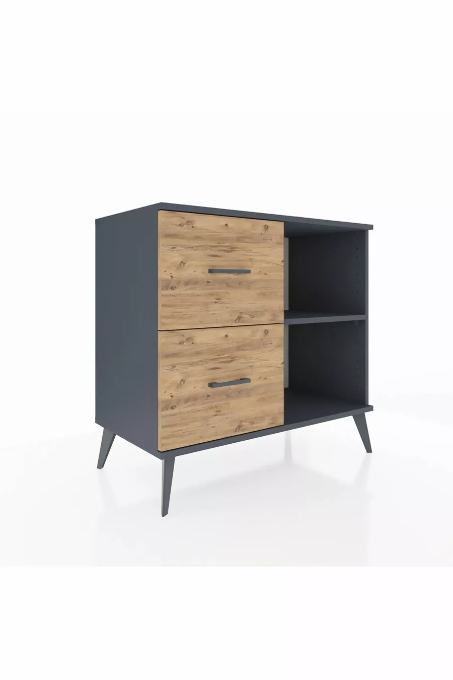 Commode Hyperion à une étagère et 2 tiroirs Anthracite-Anthracite/Sapin