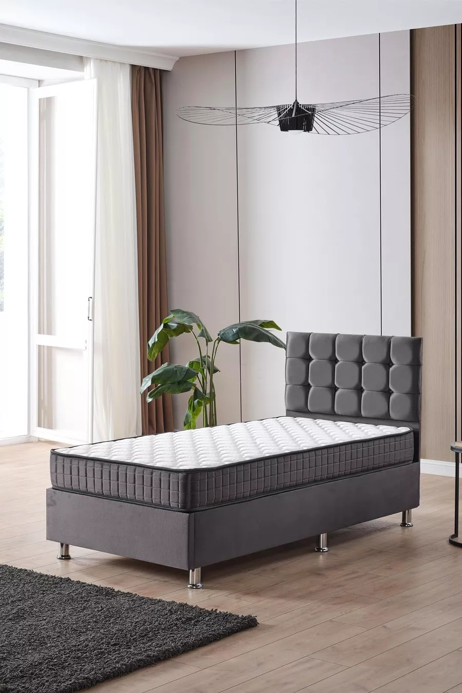 Ensemble de base et tête de lit Vienza pour une personne, anthracite, lot de 2