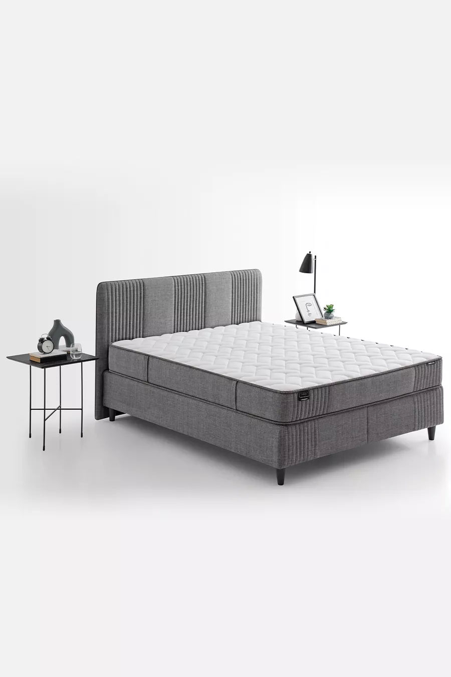 Ensemble Lit Wool Sense - Sommier - Tête de Lit - Gris Foncé