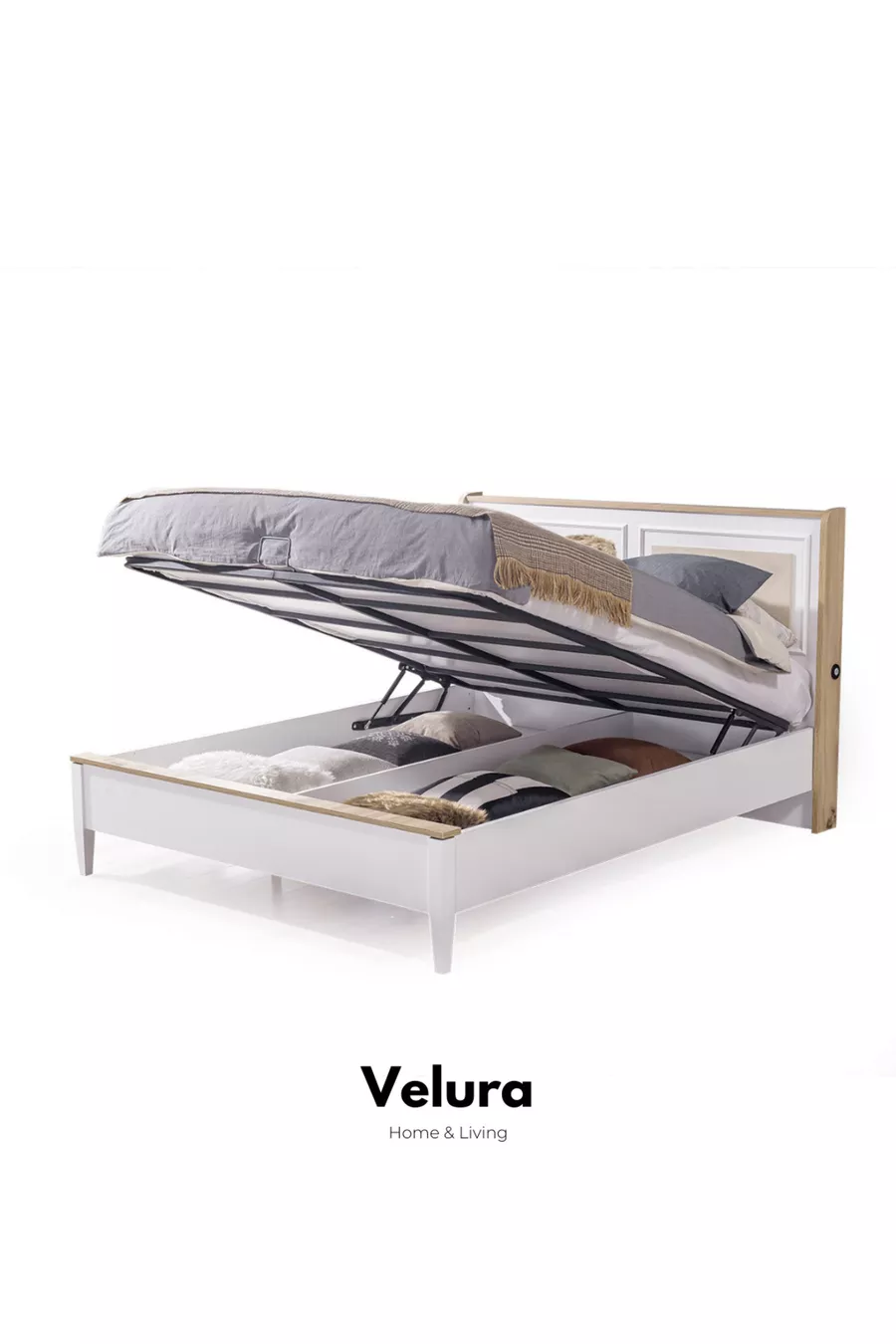 Set camera da letto in legno (Armadio + Comò + Comodino + Letto)